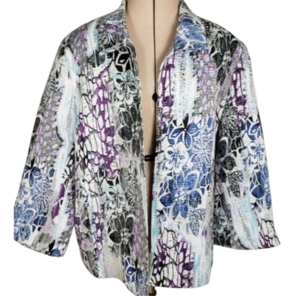 Alfred Dunner Open Front Floral Fully Lined Lightweight Jacket Women's Size 14